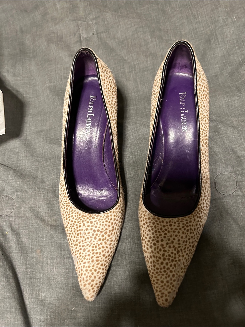 Ralph Lauren Leopard Print Pointed-Toe Pumps with Purple Insole